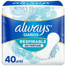 PROTECTOR DIARIO ALWAYS RESPIRABLE X40 S/PERFUME