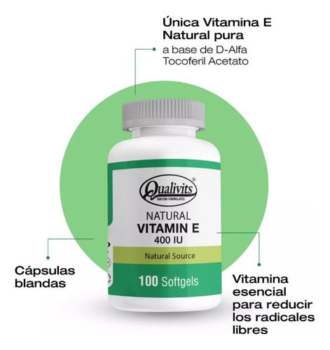 Natural Vitamina E Qualivits 400 Ui X 100 Cápsulas Blandas Sabor Natural