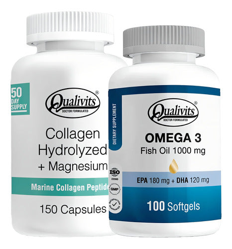 Colágeno Marino Con Magnesio 150cap Omega 3 100cap Qualivits Sabor Natural