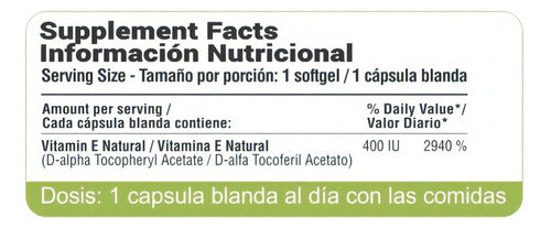 Natural Vitamina E Qualivits 400 Ui X 100 Cápsulas Blandas Sabor Natural