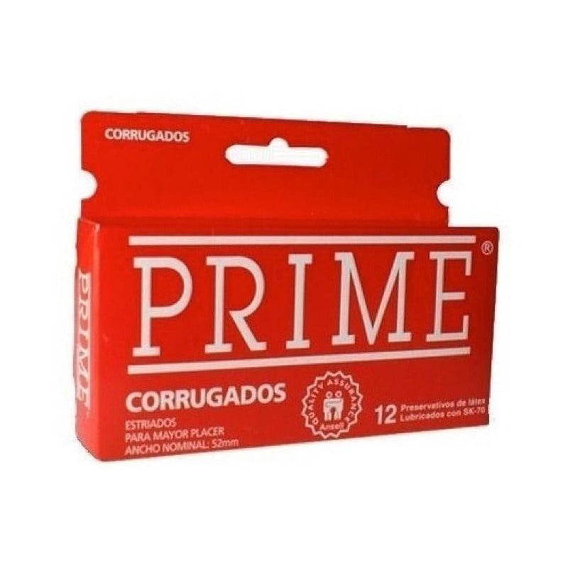 Preservativos Prime X 12 Un.  Corrugado Rojo