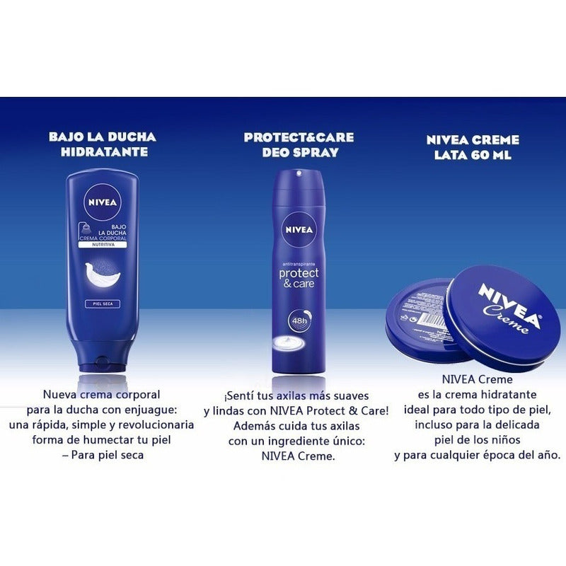 Crema Nivea Bajo La Ducha + Deo Spray + Creme En Lata X 60ml