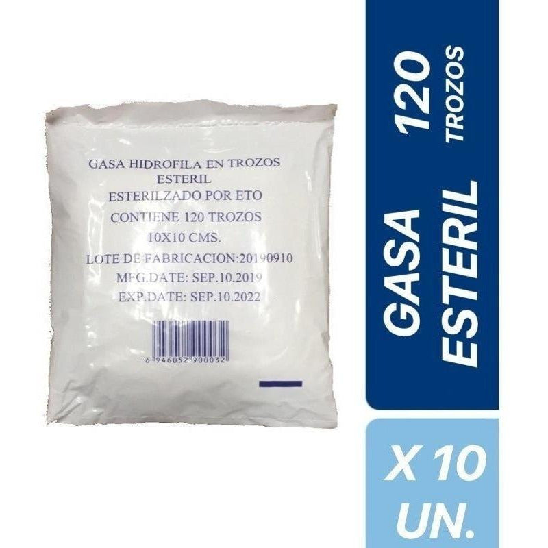 Gasa Estéril 10x10 120 Trozos (pack X 10 Sobres)